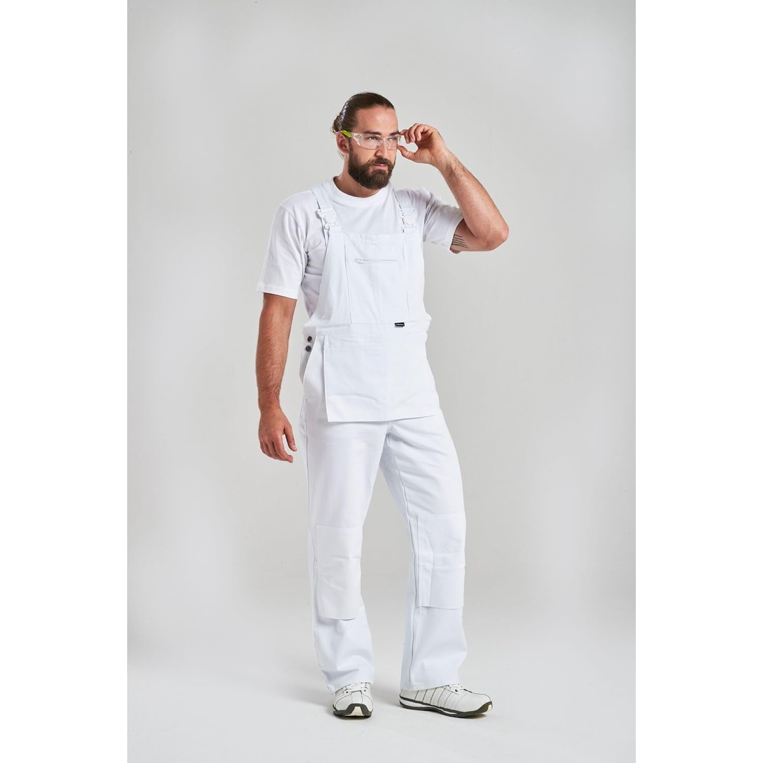 S810 Bolton White Cotton Painters Bib Overalls with Knee Pad Pockets, X Small