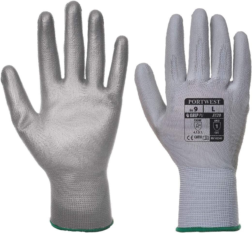 Vending PU Palm Handling Work Protective Safety Grip Resistant ANSI 105, Gray, X Small