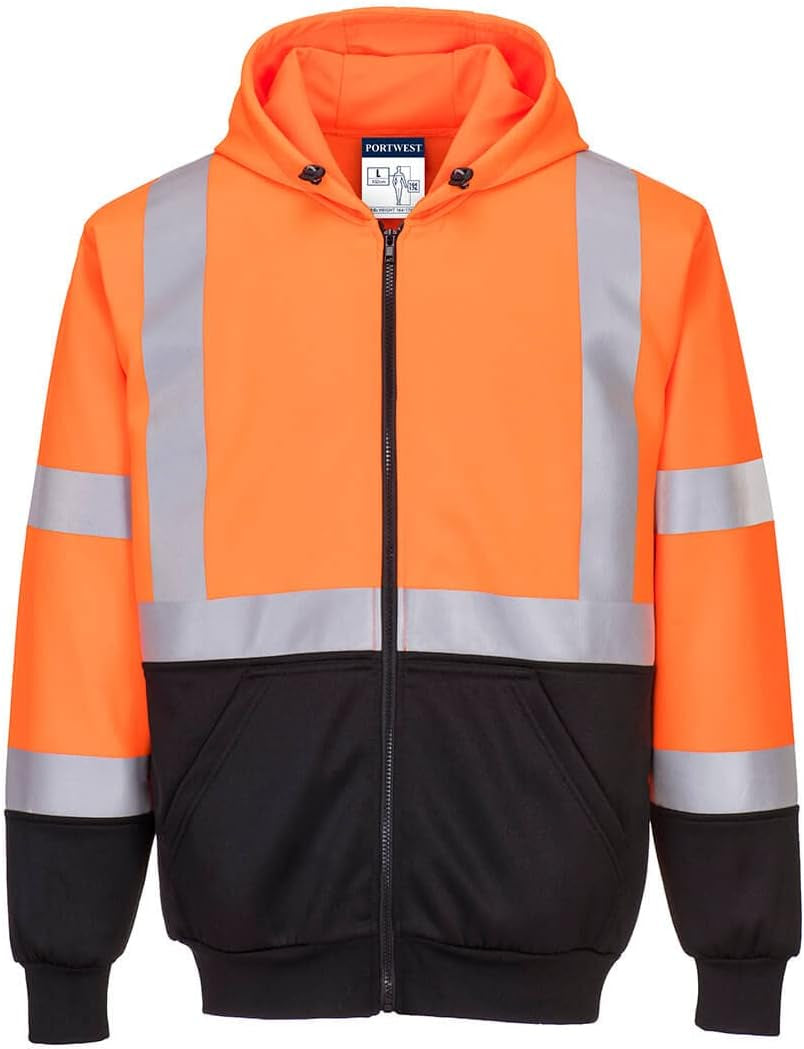 Hi-Vis 2-Tone Zipped Hoodie - UB315, Orange/Black, XXL