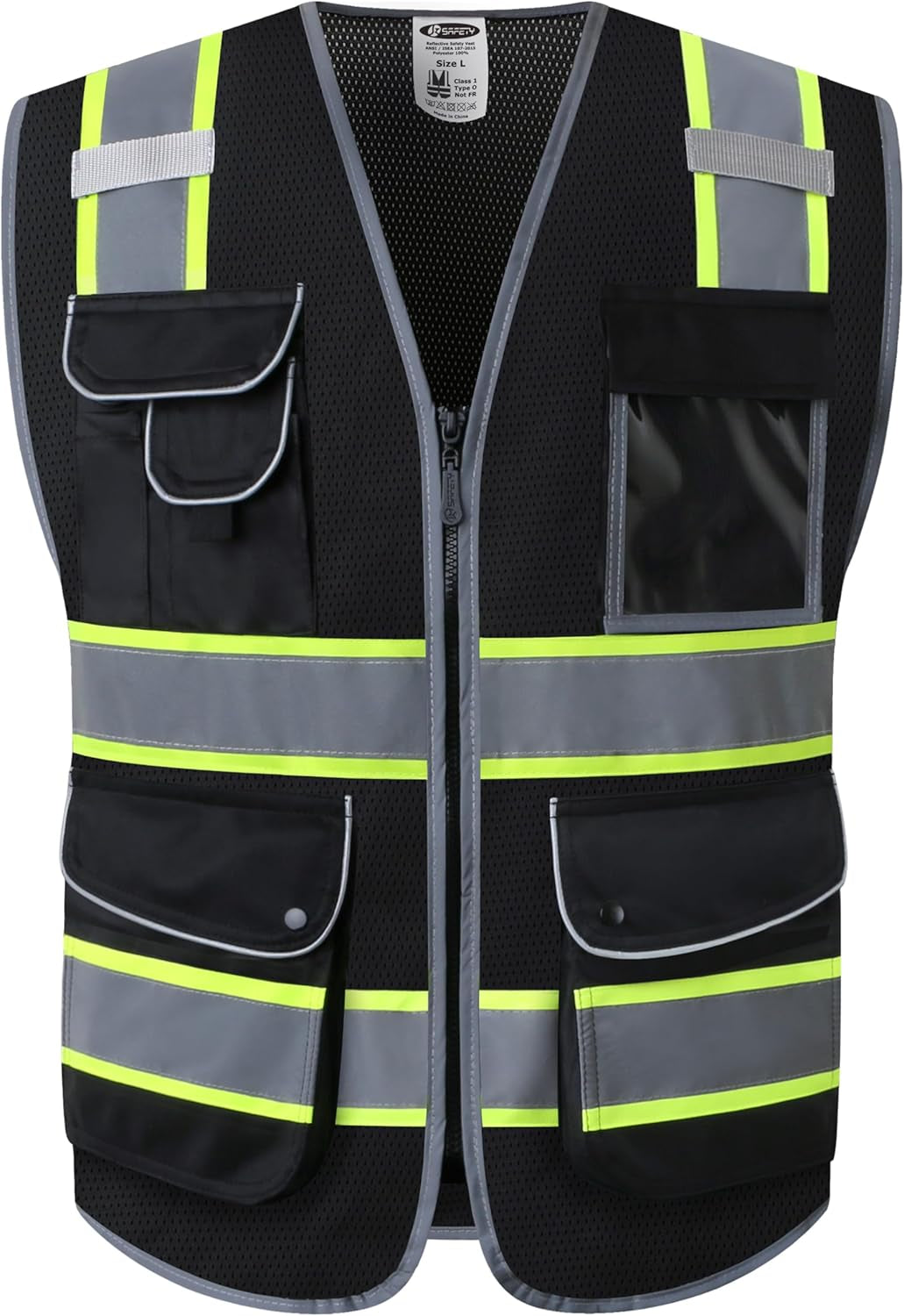 9 Pockets Class 2 High Visibility Zipper Front Safety Vest with Reflective Strips, Meets ANSI/ISEA Standards (Large, 150-Pink)