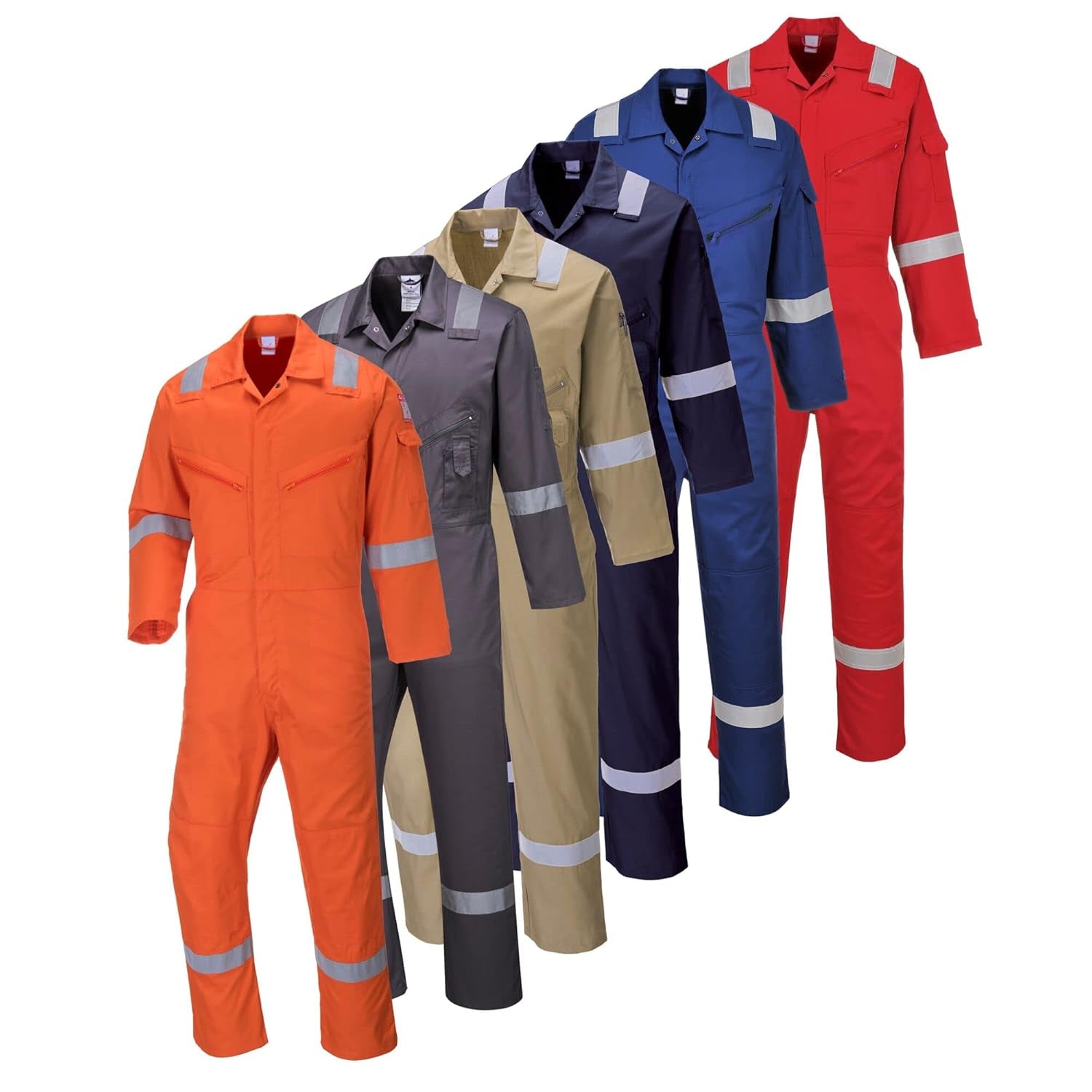 C814 Iona Cotton Heavy Duty Work Overalls with Reflective Safety Tape, Red, Small