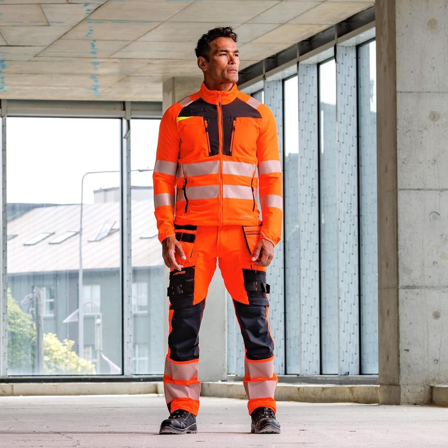 DX481 Men'S Hi Vis Lightweight Work Jacket Mid Layer Stretch Reflective Full Zip Safety Utility Workwear