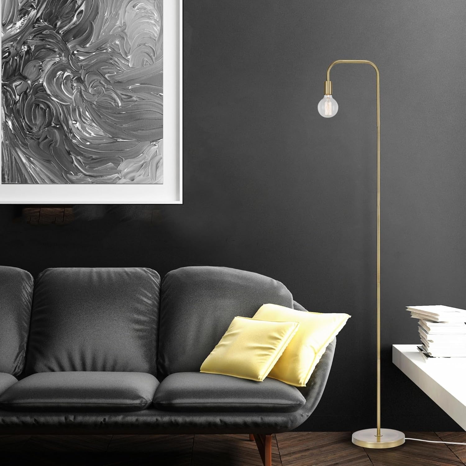 Electric 67068 Holden 70" Floor Lamp, Matte Brass, In-Line On/Off Foot Switch