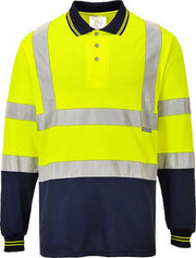 S279 Two-Tone Long Sleeve Polo Shirt Yellow/Navy, Medium-KarWorkwear