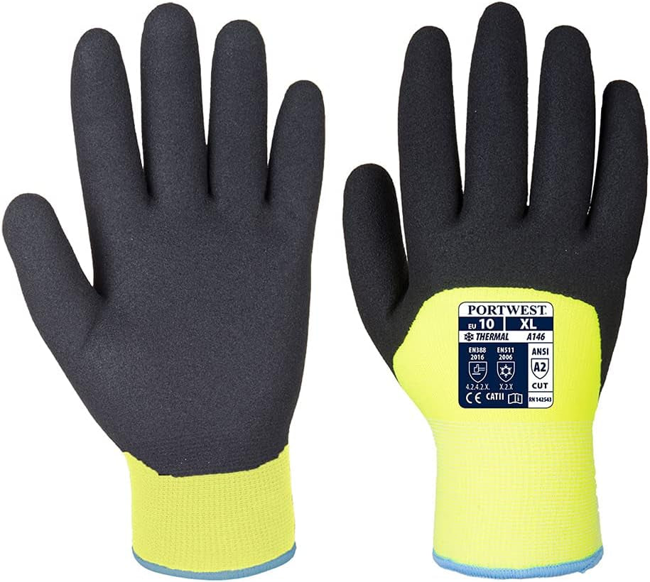A146 Arctic Winter Glove with Flexible Sandy Nitrile Coating Grip ANSI, Yellow, Large