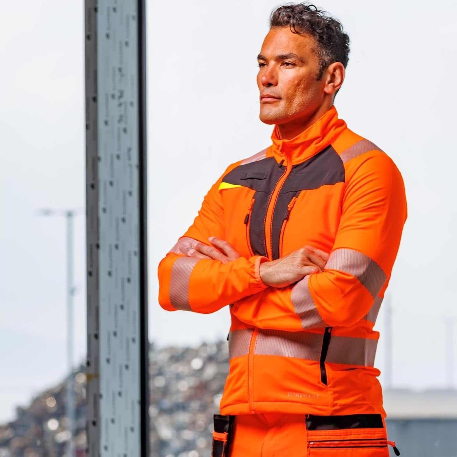 DX481 Men'S Hi Vis Lightweight Work Jacket Mid Layer Stretch Reflective Full Zip Safety Utility Workwear