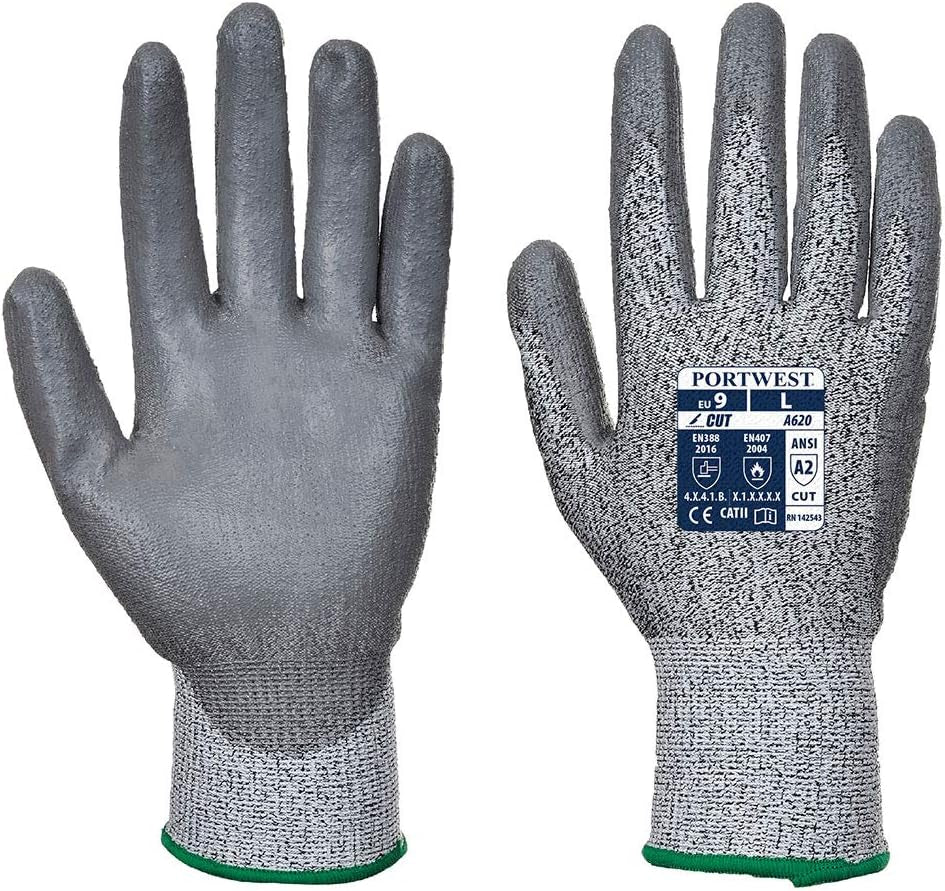 LR Cut PU Palm Glove Safety Work Wear Protective Gloves Resistant Coated ANSI 105, Large