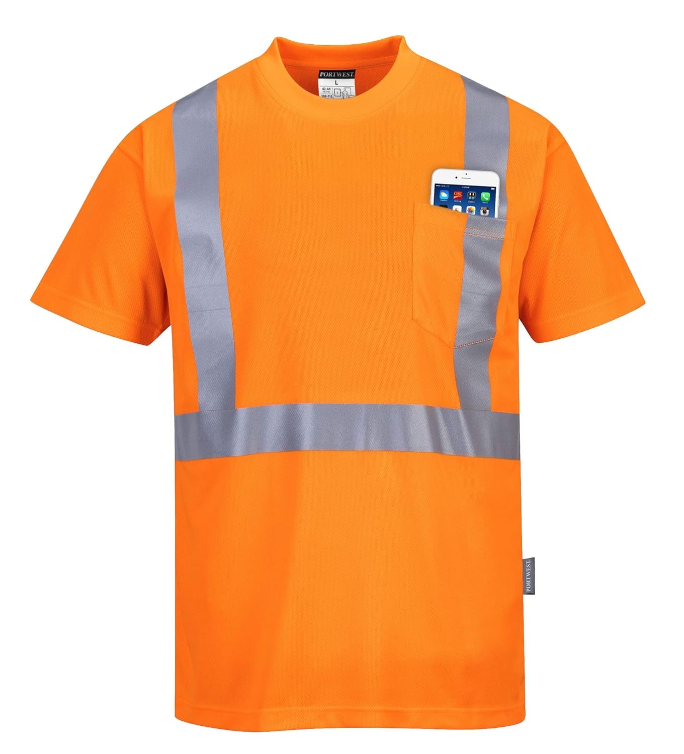 Hi-Vis Pocket T-Shirt Viz Visibility Reflective Safety Work Wear Top ANSI 2, Orange, Small