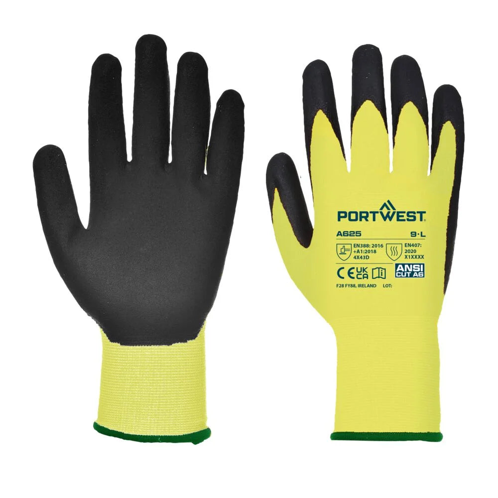 A625 Vis-Tex Cut Resistant Work Gloves PU Palm Coated Gloves Yellow/Black, Large-KarWorkwear