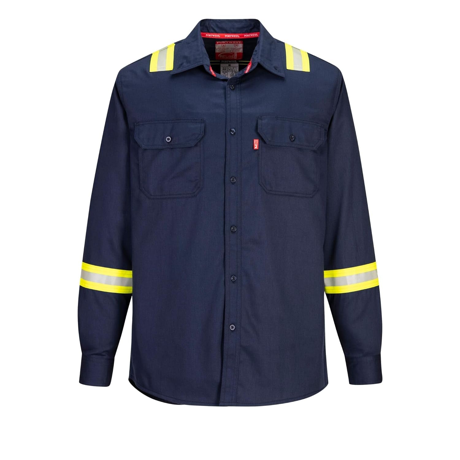 FR706 Men'S Flame Resistant FR Reflective Tape Shirt Navy, Medium