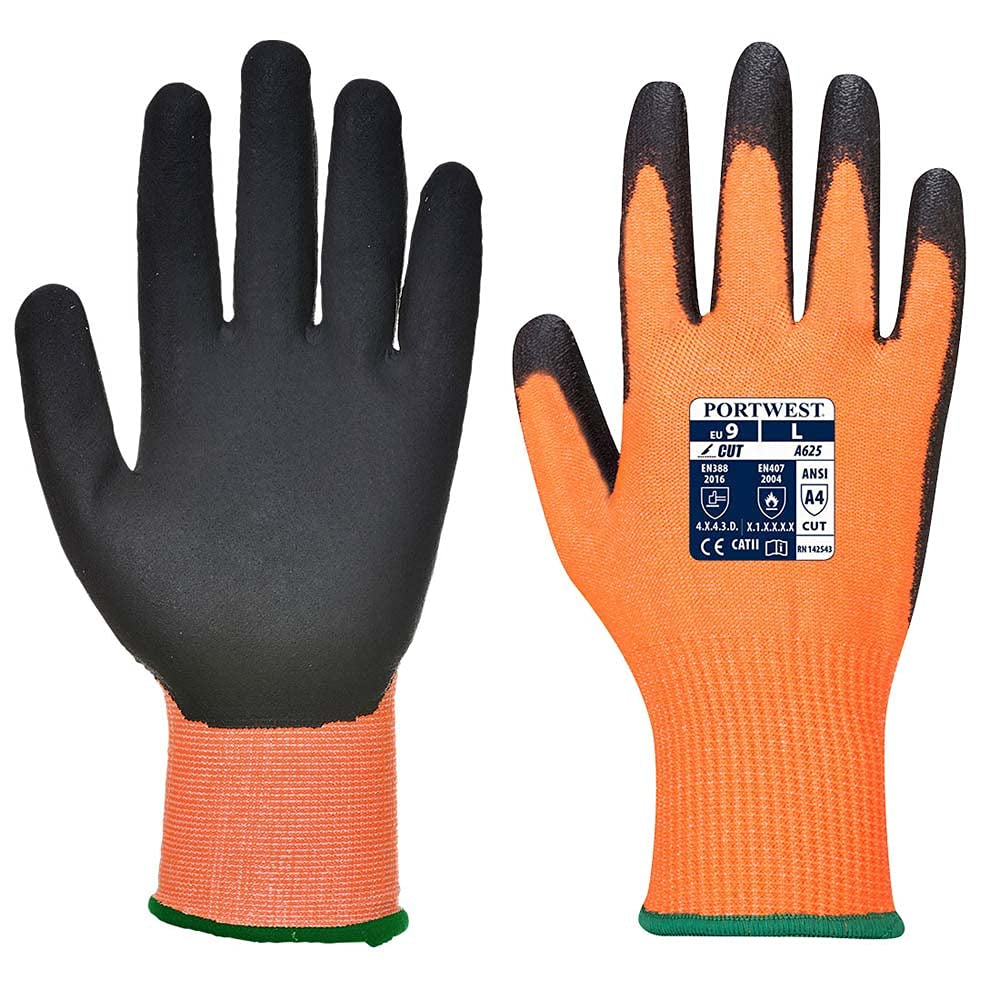 Vis-Tex PU Cut Resistant Glove Safety Work Wear Protective Gloves Resistant Coated ANSI 105, Orangeblack, Large