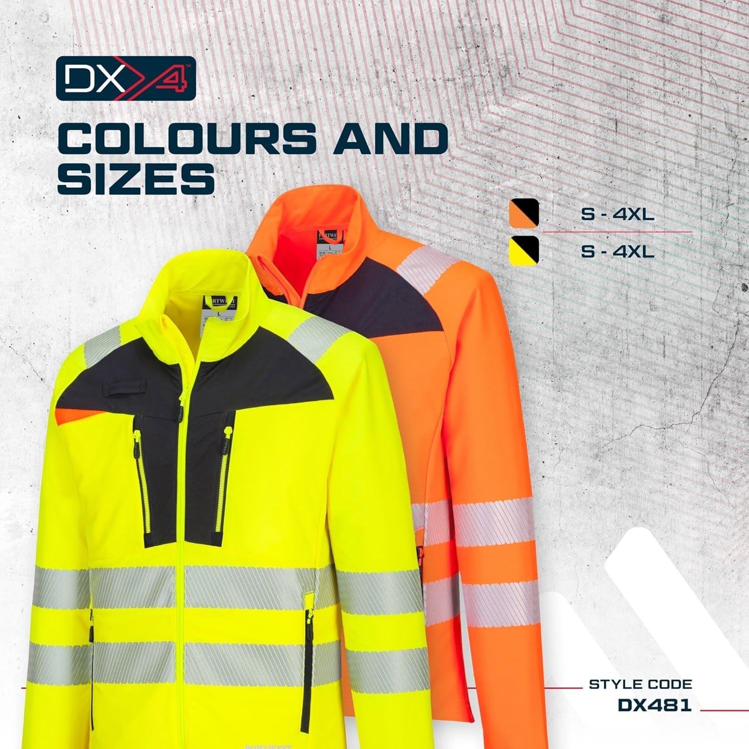 DX481 Men'S Hi Vis Lightweight Work Jacket Mid Layer Stretch Reflective Full Zip Safety Utility Workwear