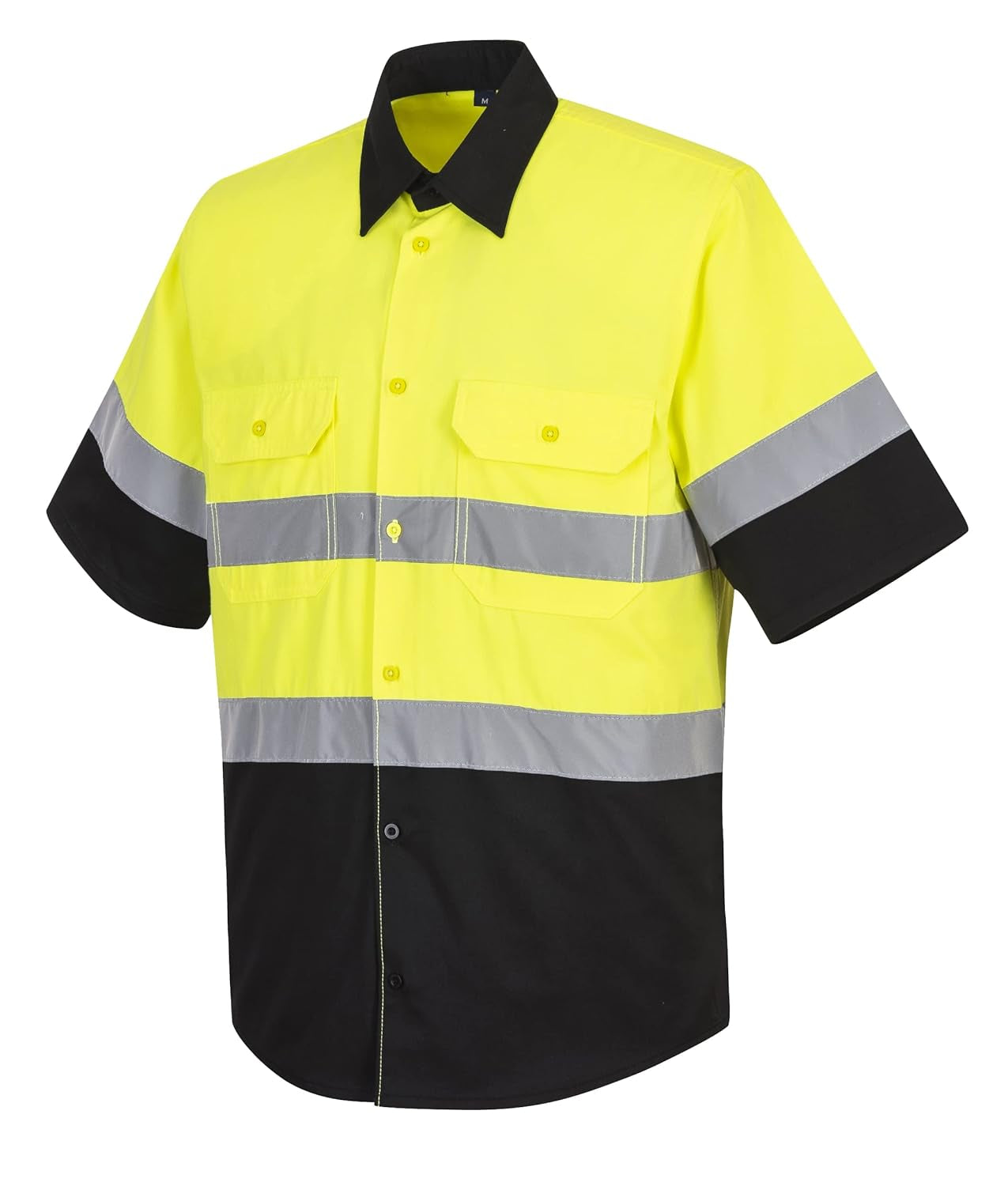 E067 Two Tone Short Sleeve ANSI Work Shirt Yellow/Black, Medium