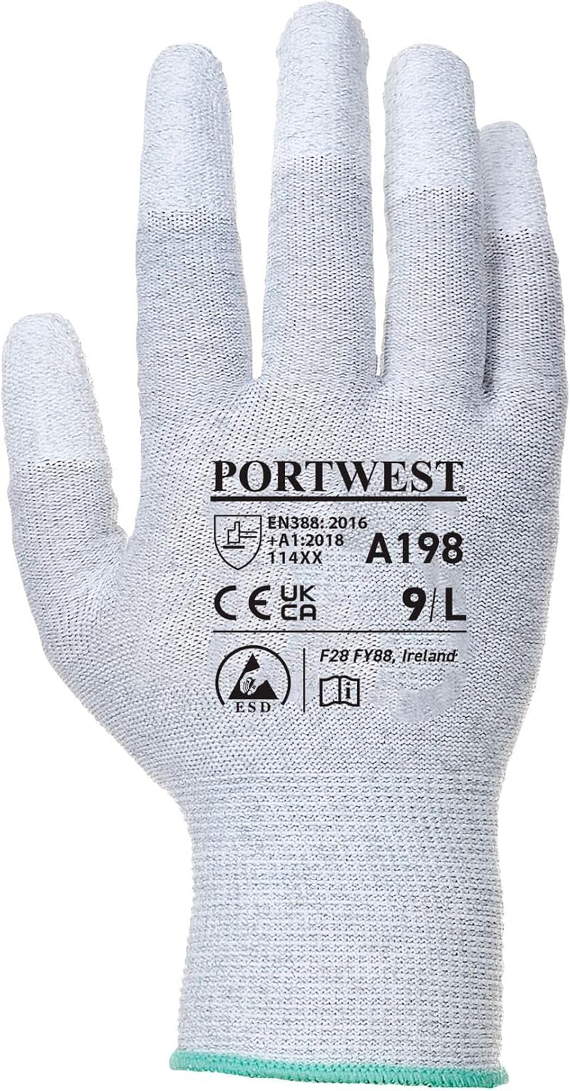 A198 Antistatic Safety Glove with PU Non Slip Fingertip Coating ANSI, Large
