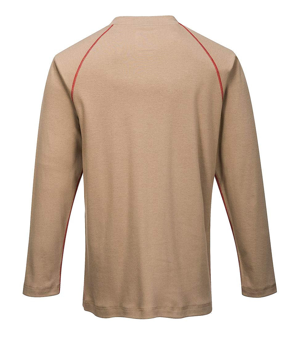 FR01 Mens Flame Resistant Bizflame Long Sleeved Crew Neck T Shirt ASTM, Khaki, X Large