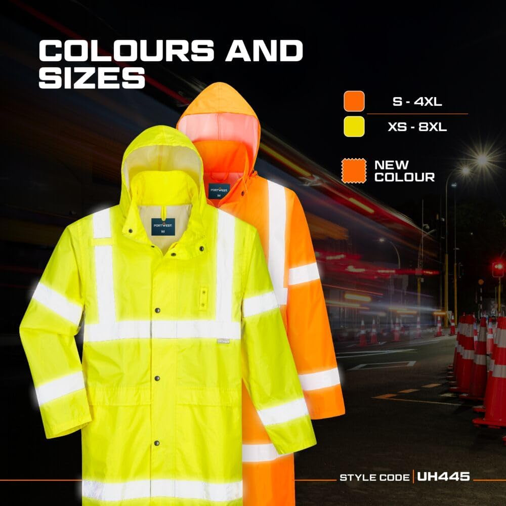 UH445 Men'S Classic Raincoat Waterproof Hi Vis Reflective Long Rain Jacket ANSI Class 3 Yellow