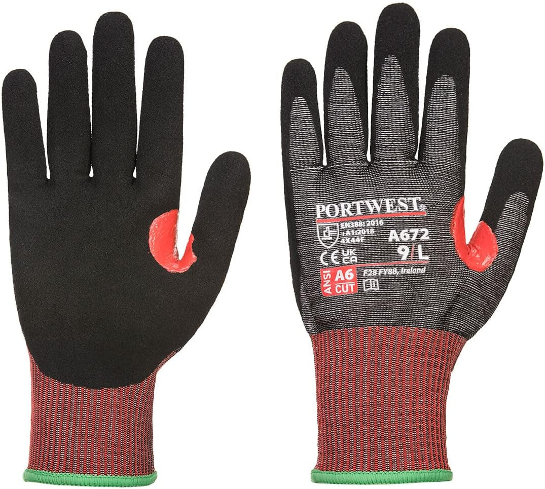 A672 Reinforced Grip Nitrile Cut Resistant Safety Work Gloves Black, Medium