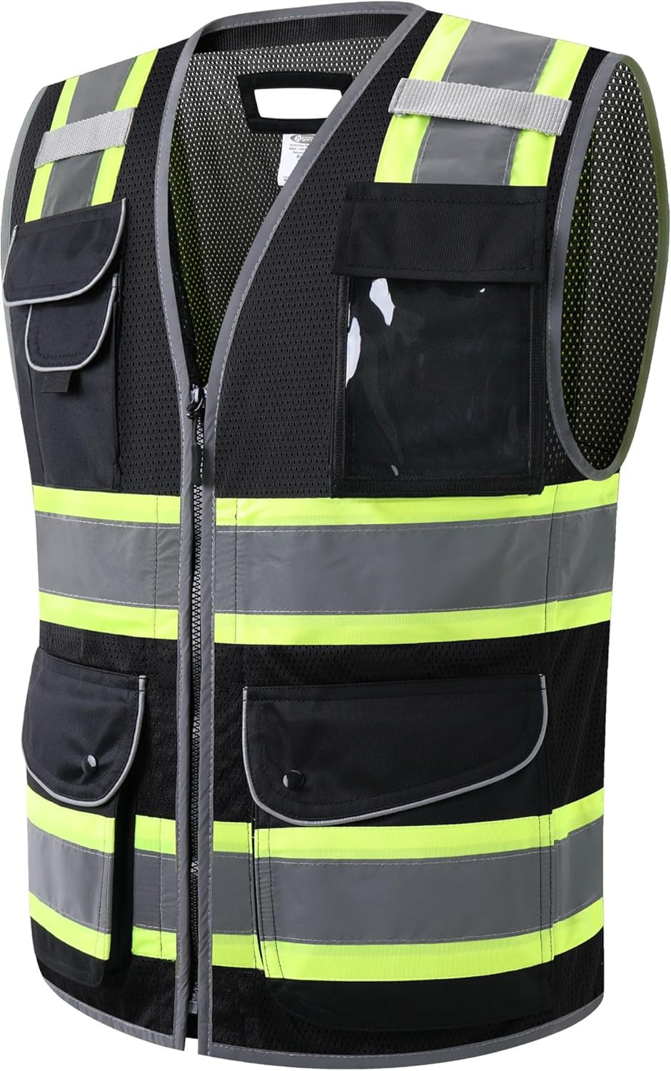 9 Pockets Class 2 High Visibility Zipper Front Safety Vest with Reflective Strips, Meets ANSI/ISEA Standards (Large, 150-Pink)