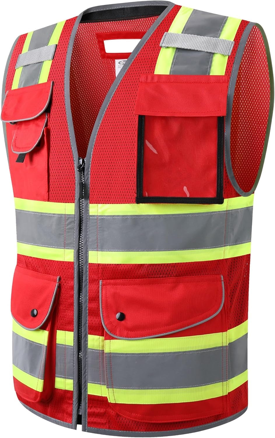 9 Pockets Class 2 High Visibility Zipper Front Safety Vest with Reflective Strips, Meets ANSI/ISEA Standards (Large, 150-Pink)
