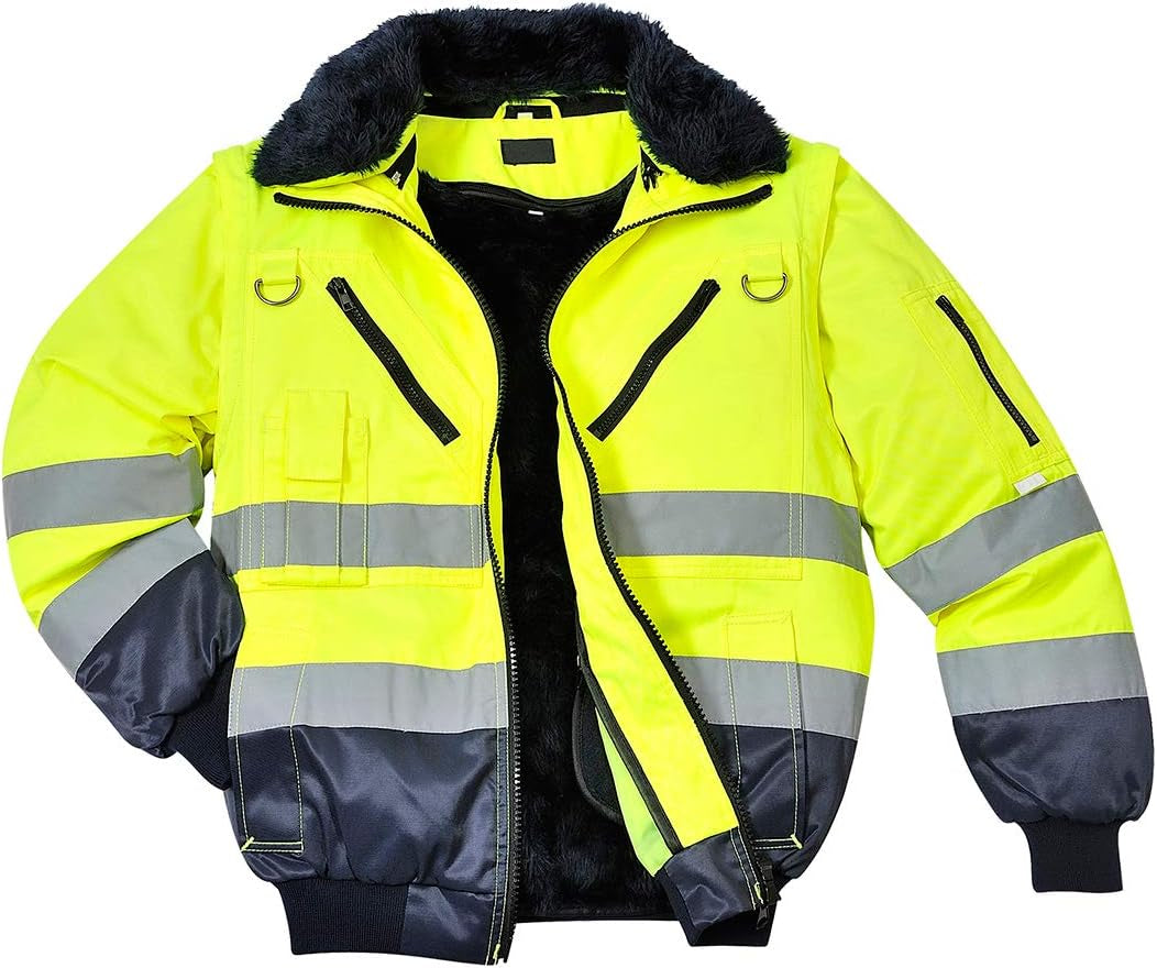 Hi-Vis Pilot Jacket Visibility Reflective Safety Protective Work Wear Coat ANSI 3, Yellownavy, Large