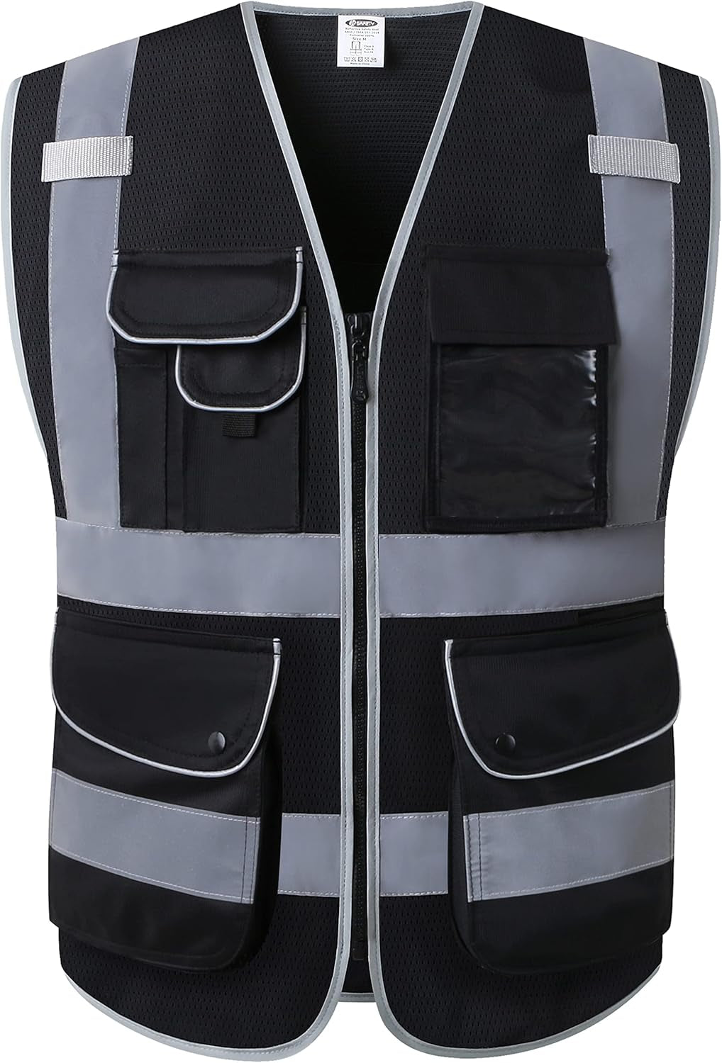 9 Pockets Class 2 High Visibility Zipper Front Safety Vest with Reflective Strips, Meets ANSI/ISEA Standards (Large, 150-Pink)