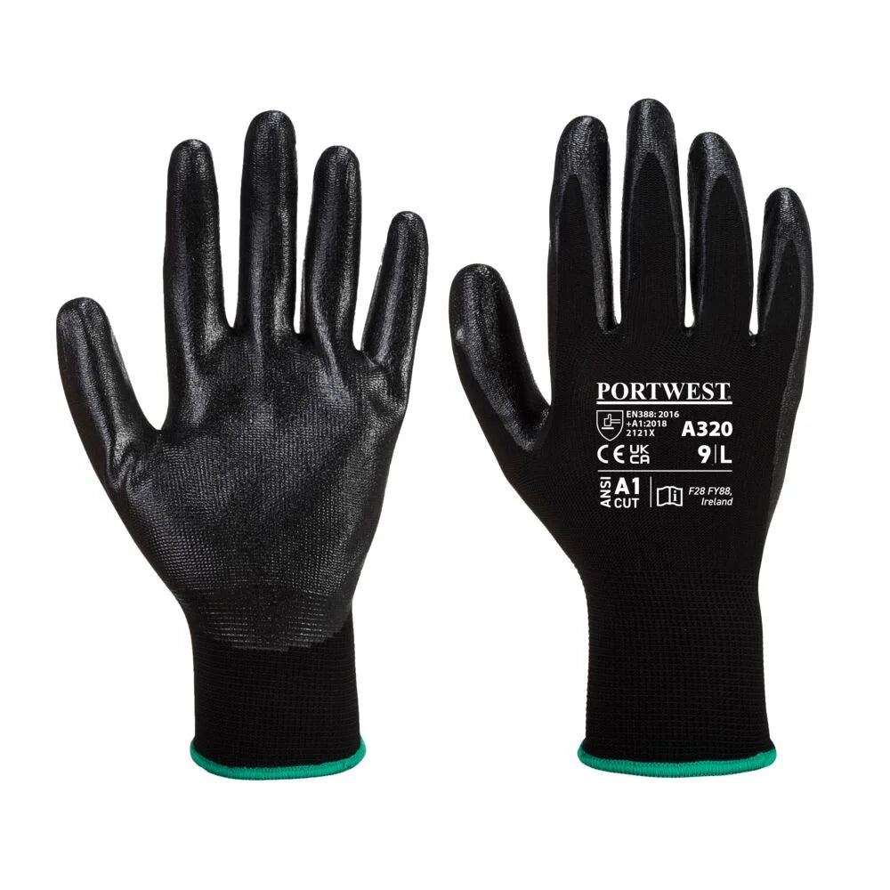 A320 Nitrile Foam Work Gloves Dexti-Grip Gloves Black, Large-KarWorkwear