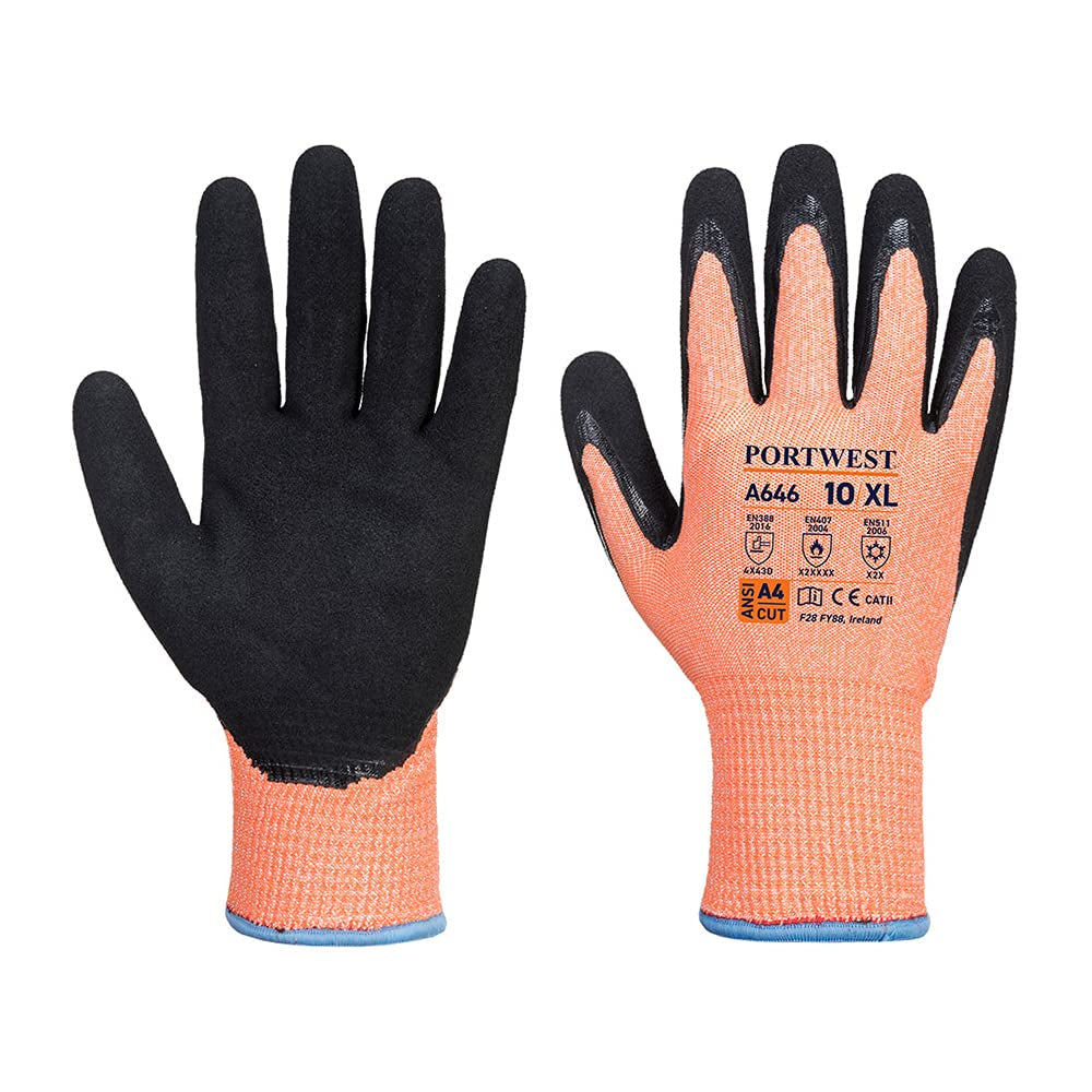 A646 Vis-Tex Winter HR Cut Nitrile Glove Orange/Black, X-Large