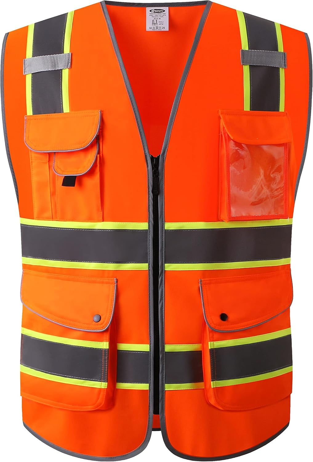 9 Pockets Class 2 High Visibility Zipper Front Safety Vest with Reflective Strips, Meets ANSI/ISEA Standards (Large, 150-Pink)