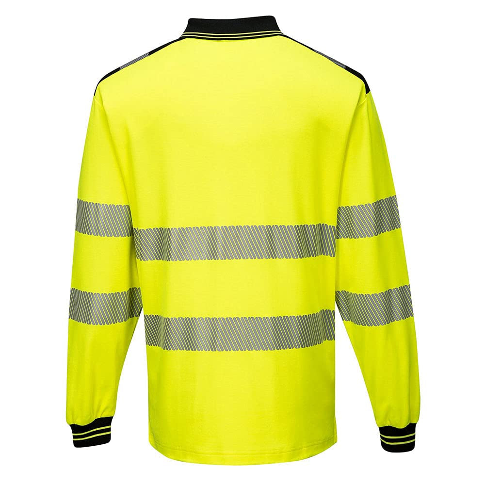 T184 PW3 Hi-Vis Long Sleeve Polo Safety Shirt Yellow/Black, Medium