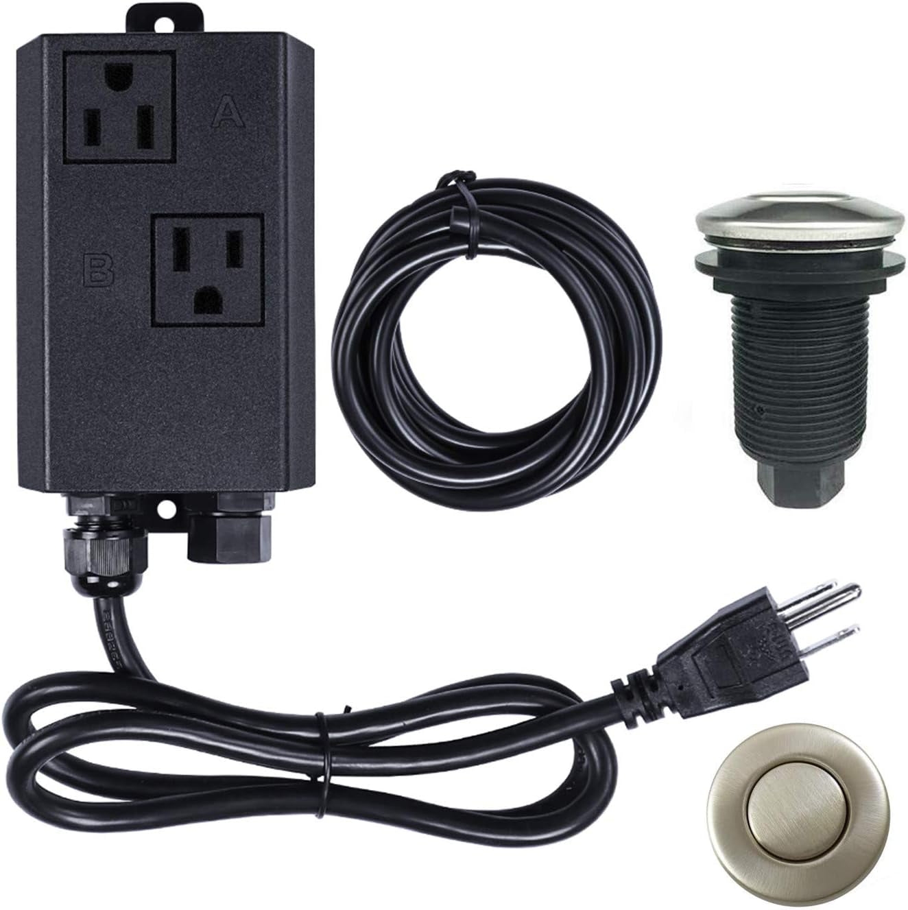 Garbage Disposal Air Switch Kit Sink Top Waste Disposal Long Stainless Steel Brushed Nickel On/Off Air Button Food and Waste Disposals Part by
