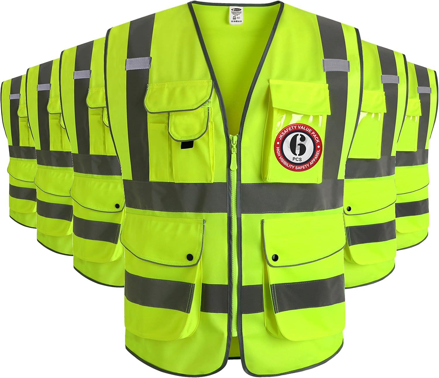 9 Pockets Class 2 High Visibility Zipper Front Safety Vest with Reflective Strips, Meets ANSI/ISEA Standards (Large, 150-Pink)