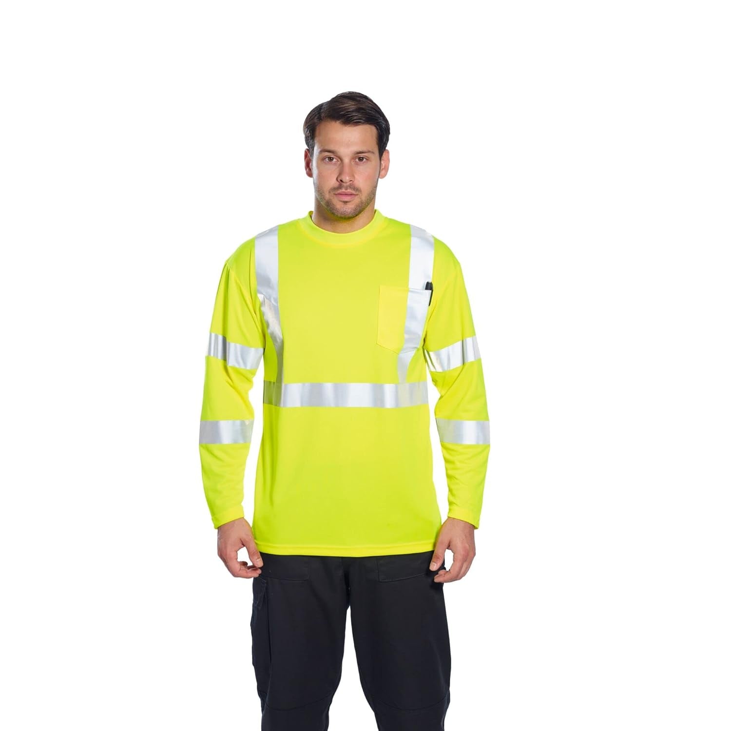 S191 Hi-Vis Long Sleeve Pocket T-Shirt Yellow Tall, X-Large