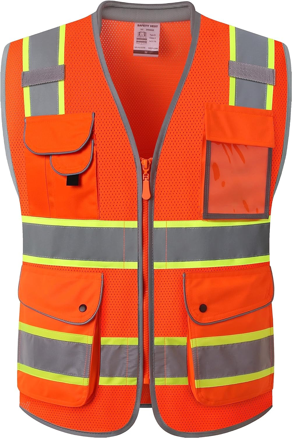 9 Pockets Class 2 High Visibility Zipper Front Safety Vest with Reflective Strips, Meets ANSI/ISEA Standards (Large, 150-Pink)