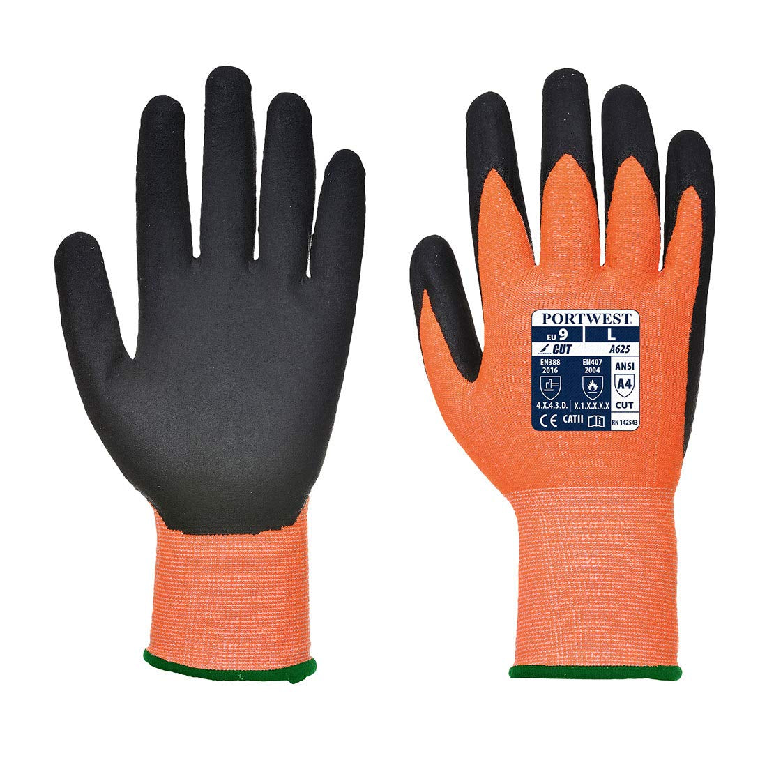 Vis-Tex PU Cut Resistant Glove Safety Work Wear Protective Gloves Resistant Coated ANSI 105, Orangeblack, Large