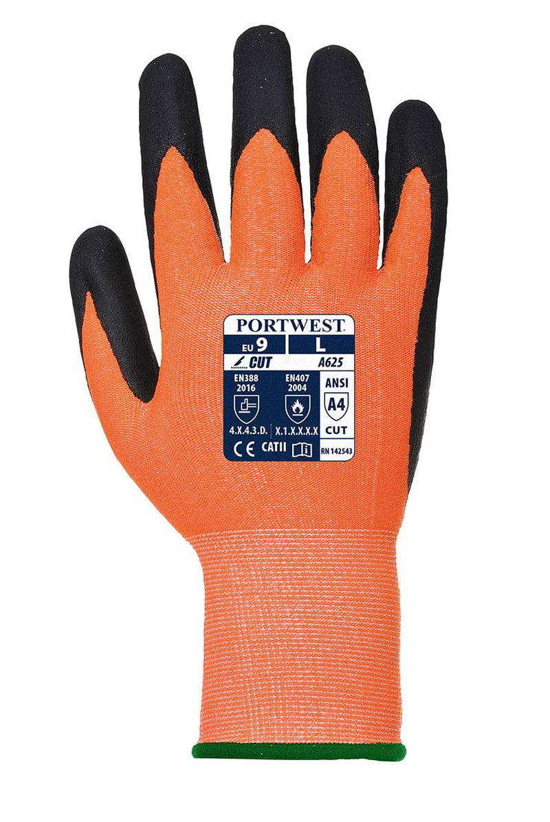Vis-Tex PU Cut Resistant Glove Safety Work Wear Protective Gloves Resistant Coated ANSI 105, Orangeblack, Large