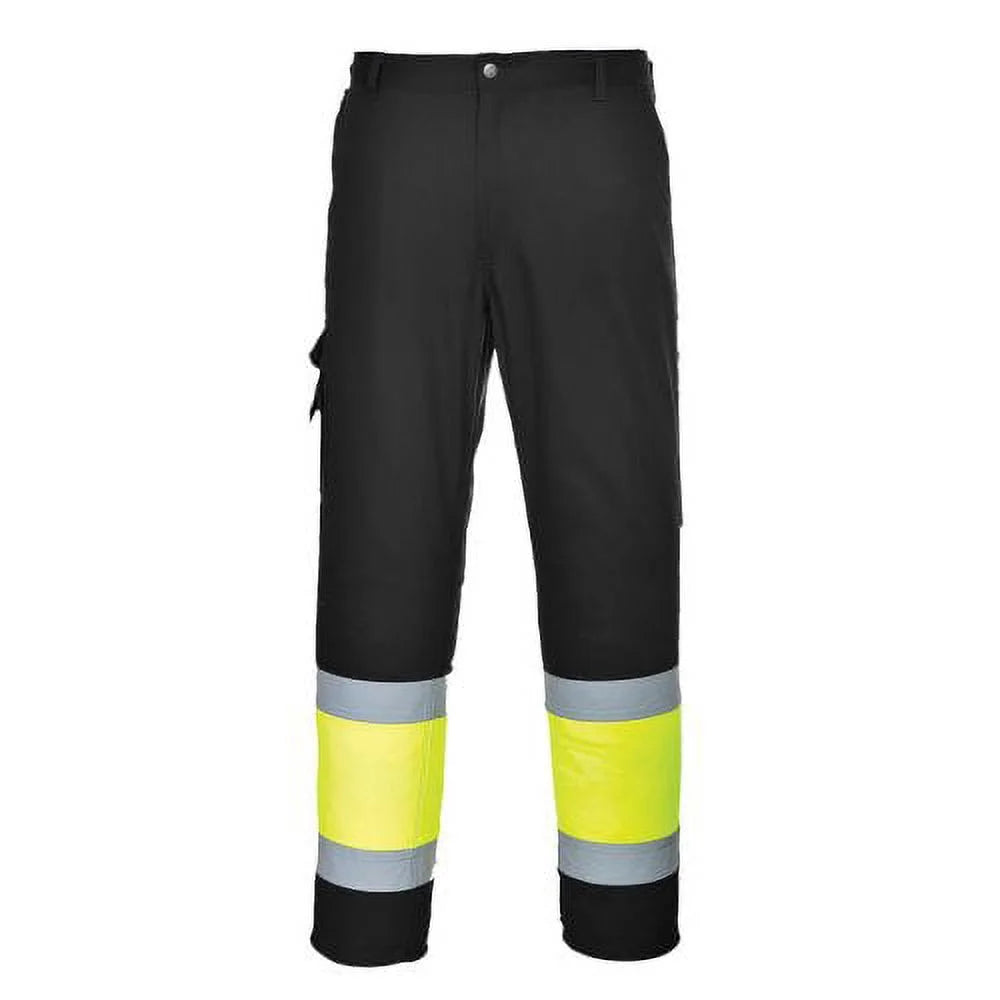 E049 Mens Reflective Two-Tone Hi-Vis Cargo Work Pants Yellow/Black, X-Large-KarWorkwear