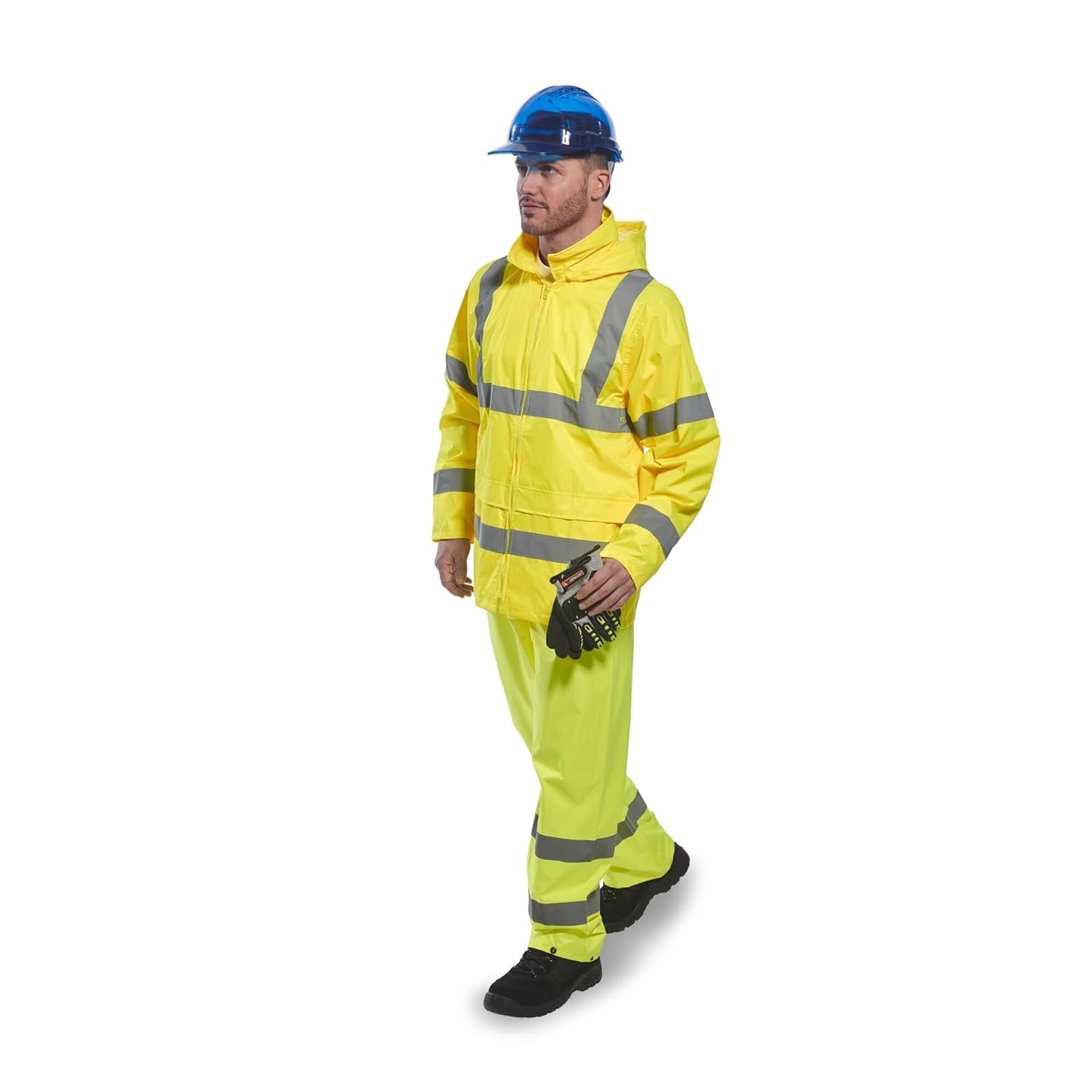 Hi-Vis Rain Trousers Viz Work Cargo Work Pants Reflective Waterproof Rain ANSI E, Yellow, Large