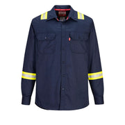 FR706 Men'S Flame Resistant FR Reflective Tape Shirt Navy, Medium