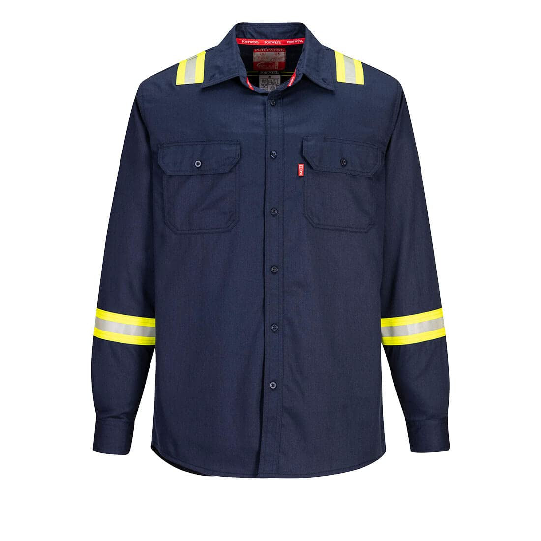 FR706 Men'S Flame Resistant FR Reflective Tape Shirt Navy, Medium