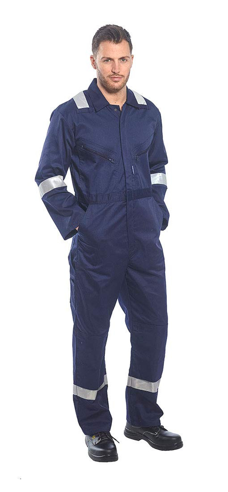 Iona Coverall Overall Boiler Suit Hi Vis Visibility Reflective Work Wear, XXL Navy