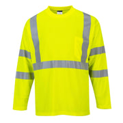 S191 Hi-Vis Long Sleeve Pocket T-Shirt Yellow Tall, X-Large