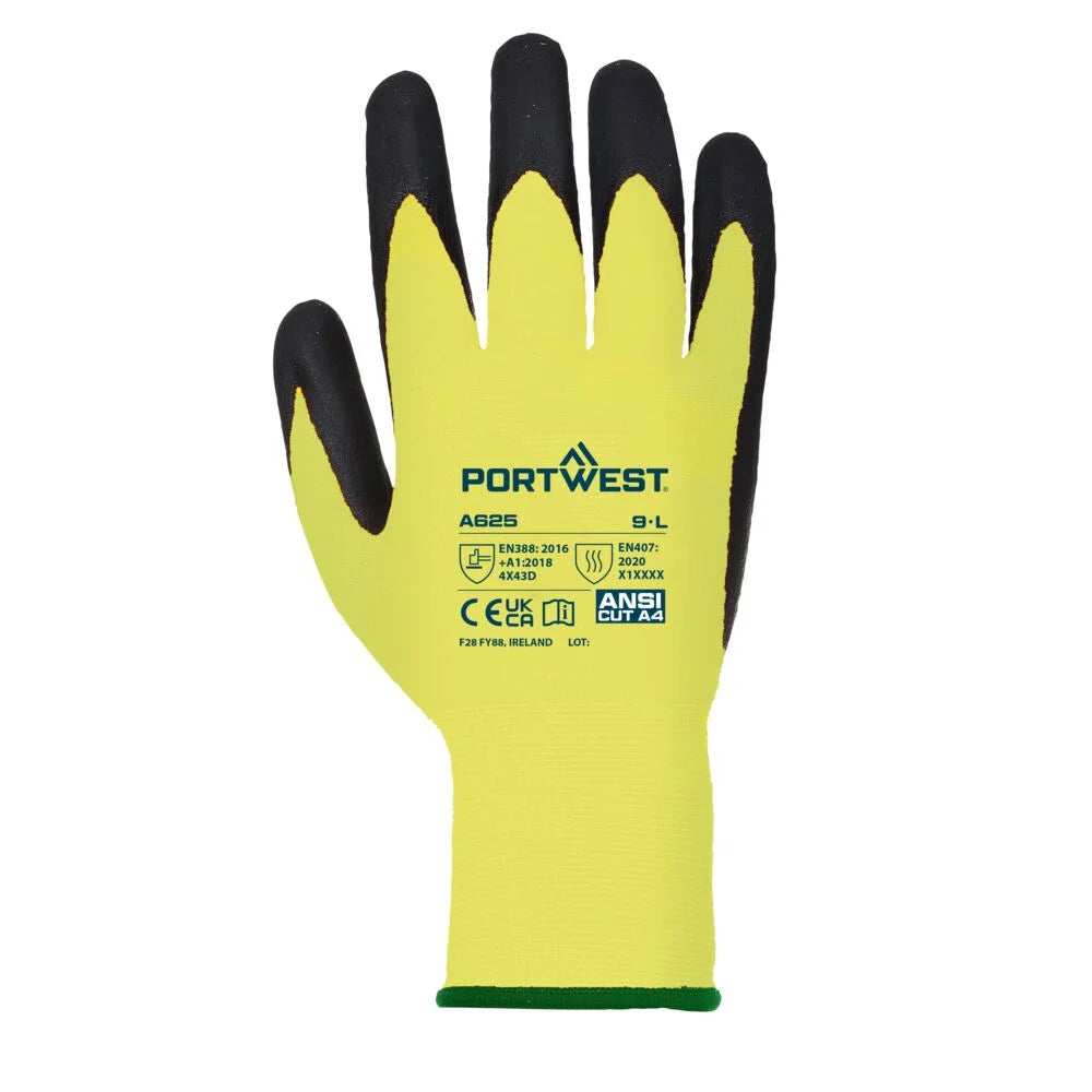 A625 Vis-Tex Cut Resistant Work Gloves PU Palm Coated Gloves Yellow/Black, Large-KarWorkwear