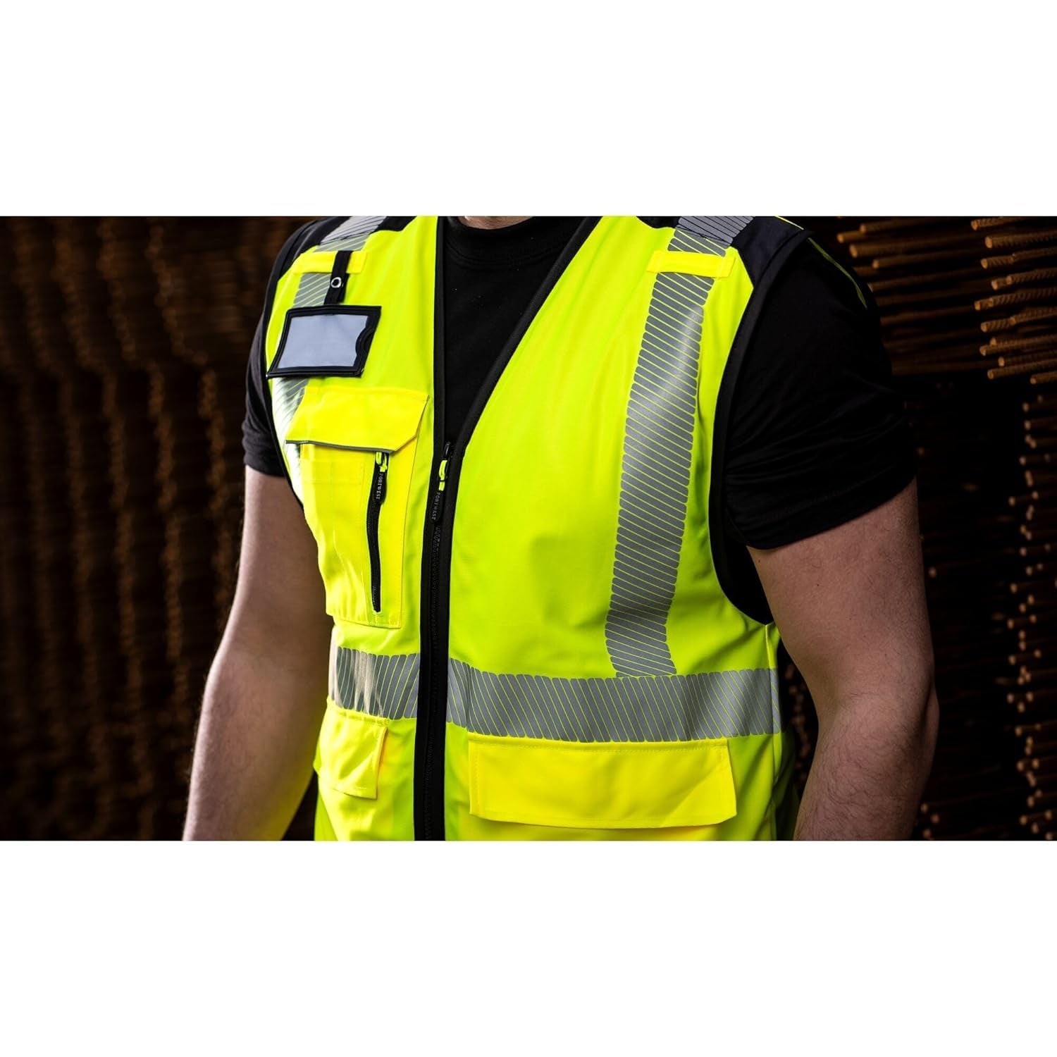PW309 Hi Vis Safety Vest, Reflective and Lightweight Premium Executive Work Vest Yellow/Black, 4X-Large