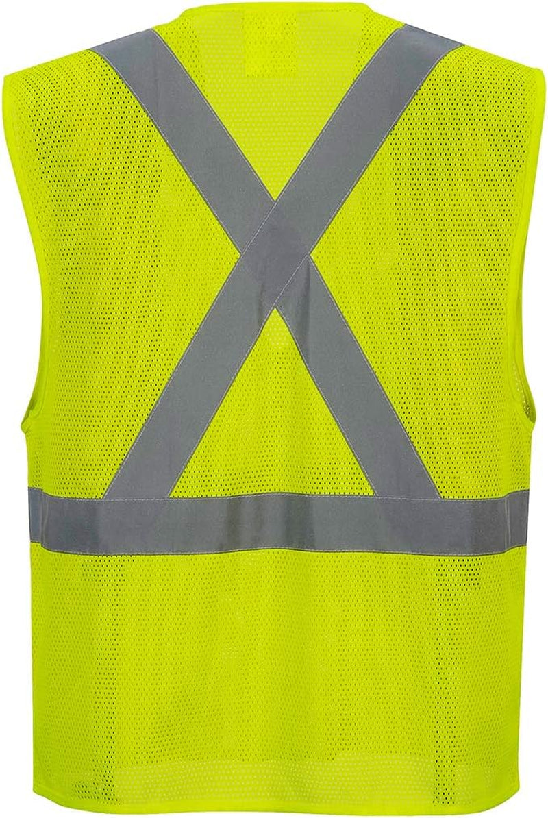 US370 Atlanta Hi Vis Mesh Safety Vest with Reflective Tape & 6 Pockets, Yellow, Medium