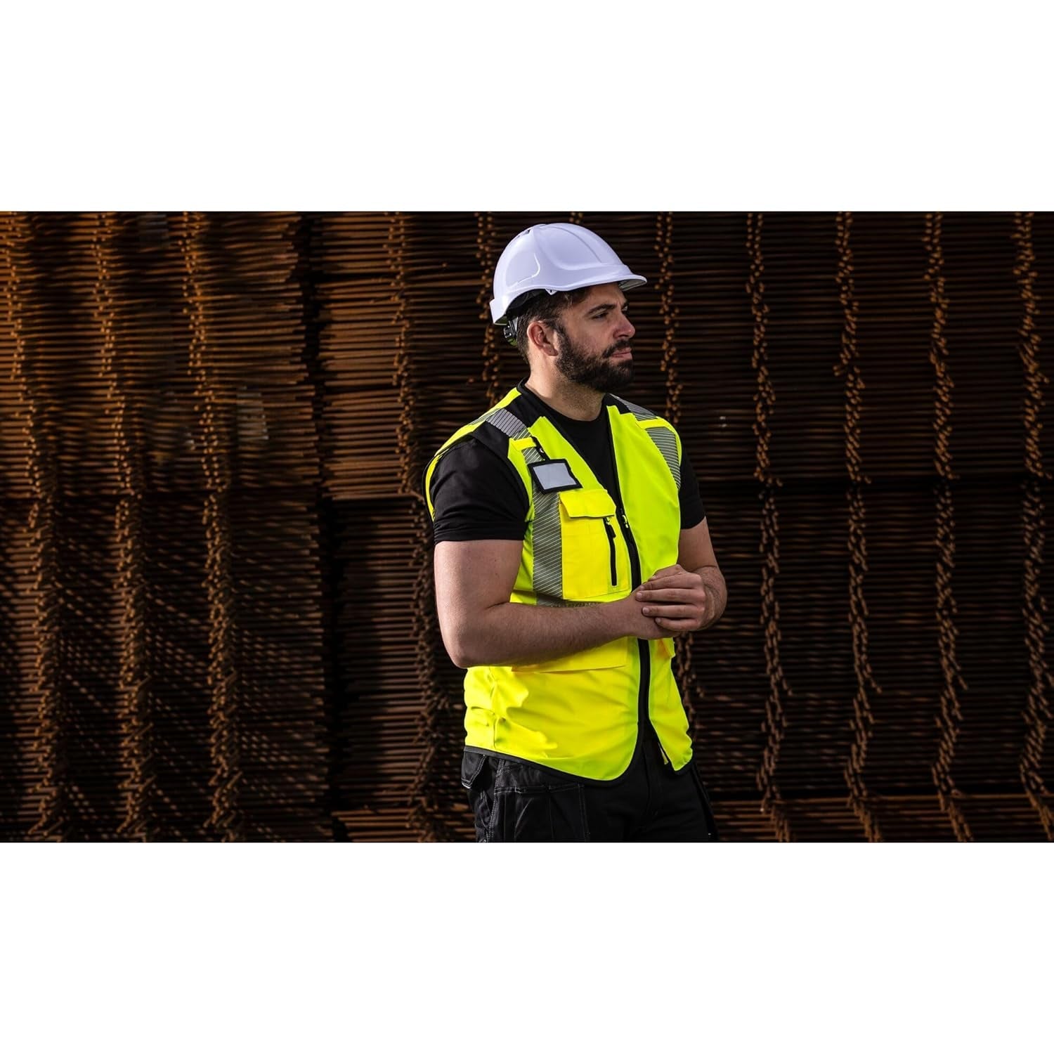 PW309 Hi Vis Safety Vest, Reflective and Lightweight Premium Executive Work Vest Yellow/Black, 4X-Large
