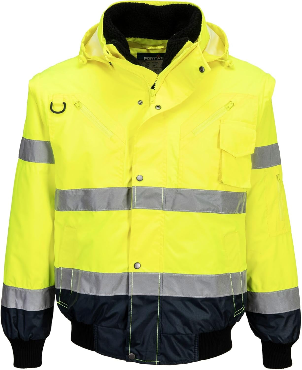 3In1 Bomber Jacket Viz Insulated Safety Visability Work Bomber Rain ANSI 3, Orangenavy, Medium