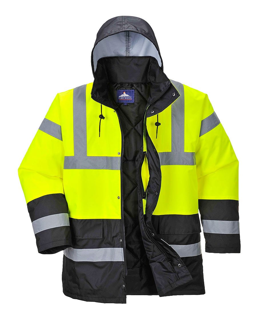 US466 Hi-Vis Contrast Waterproof Traffic Jacket Yellow/Black, Small
