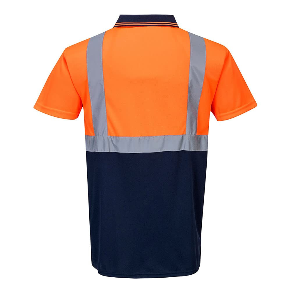 S479 Two-Tone Polo Safety Shirt Orange/Navy, X-Large