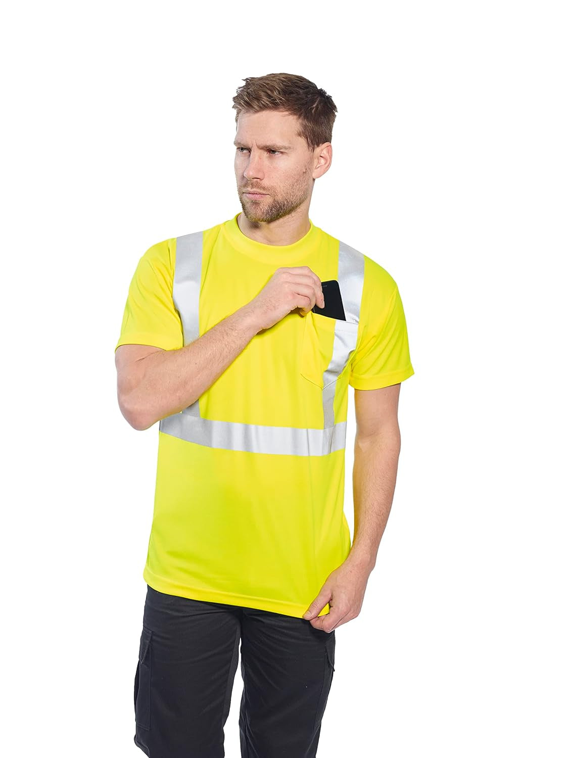S190 High Visibility Comfort Pocket T-Shirt Yellow Tall, Large