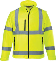 Hi-Vis Softshell Jacket Visibility Reflective Safety Work Wear Water Repellent ANSI 3, Yellow, Large